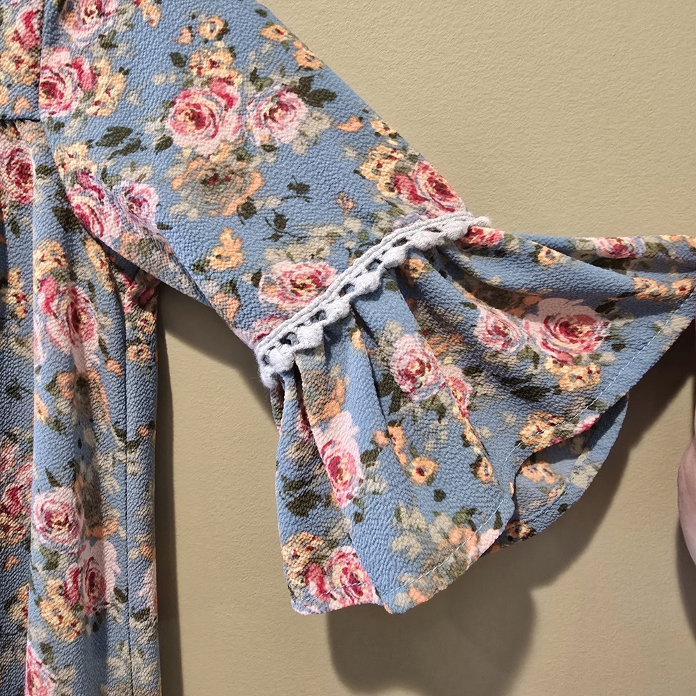 Bonnie Jean Blue Floral Baby Doll Style Dress with Pink Accents Kid's Size 6 - Picture 3 of 7